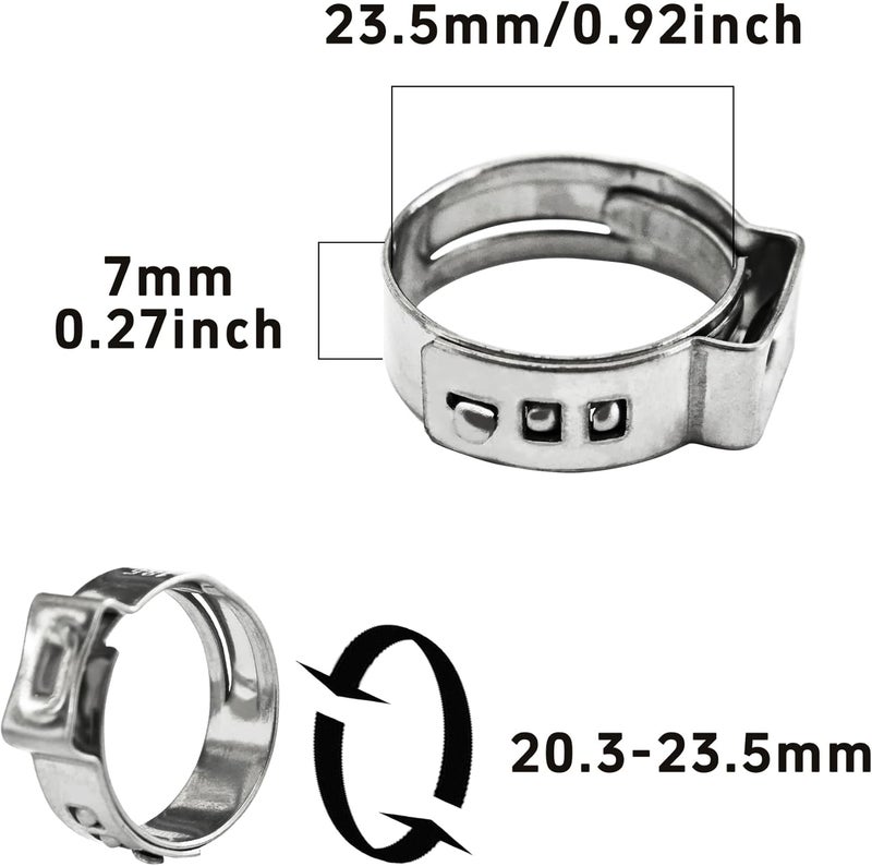 AUXBC 20Pcs 20.3-23.5mm Single Ear Hose Clamps, 304 Stainless Steel Adjustable Cinch Crimp Rings, Perfect for Automotive Plumbing, Home Appliance, Secure Pipe Fitting Connections - Image 2
